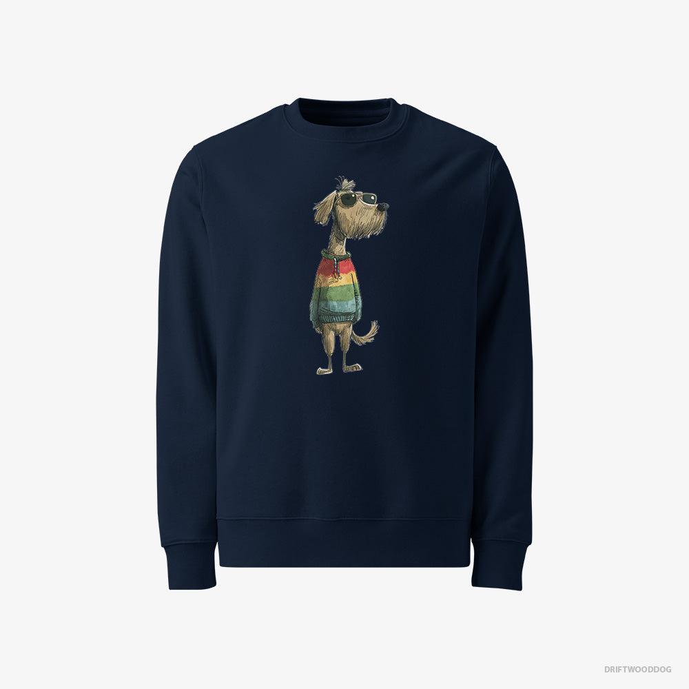 Poodle Sweatshirt – Men Navy Sweatshirt Classic – Wearing Rainbow Outfit (on White Background)