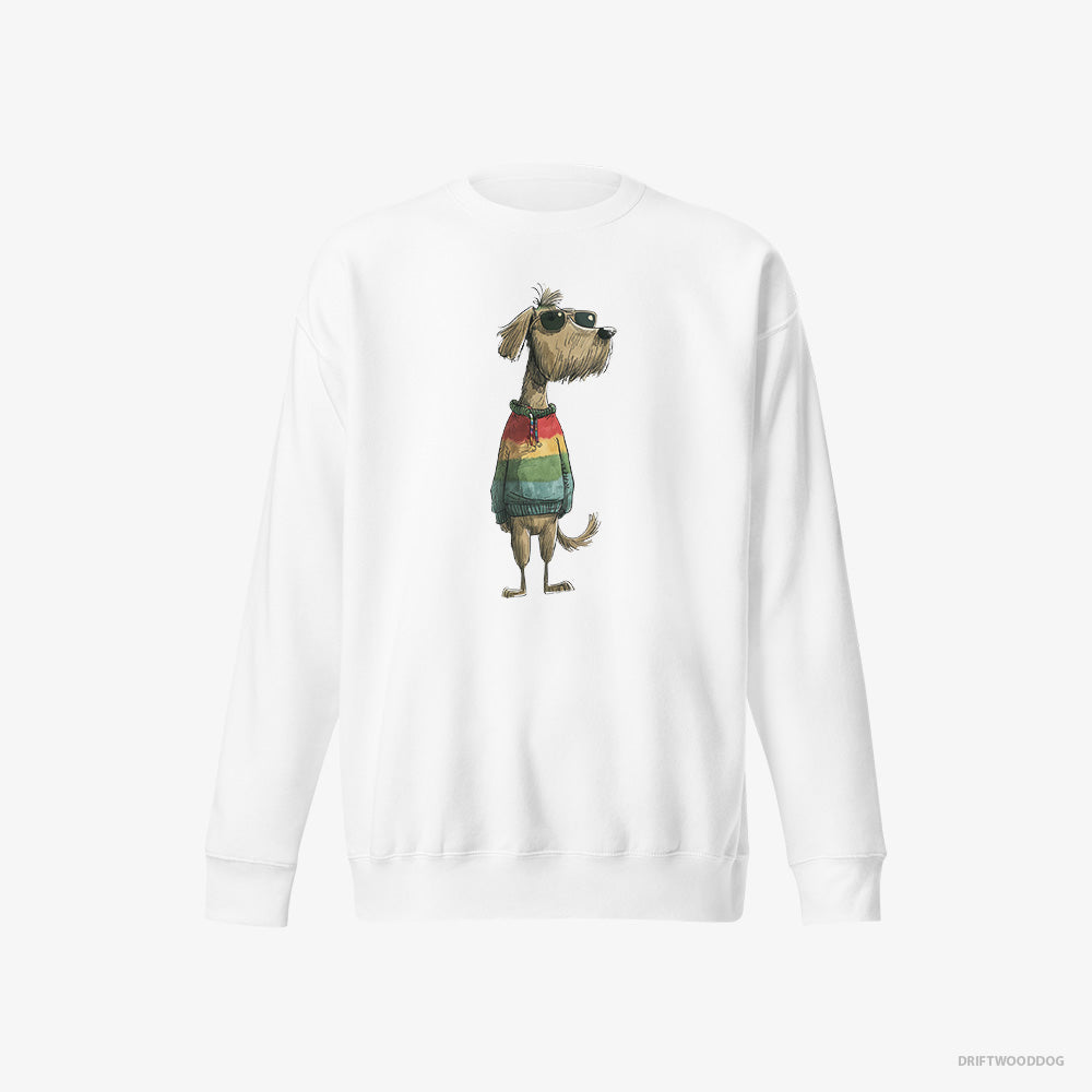 Poodle Sweatshirt – Men White Sweatshirt Eco-Friendly – Wearing Rainbow Outfit (on White Background)