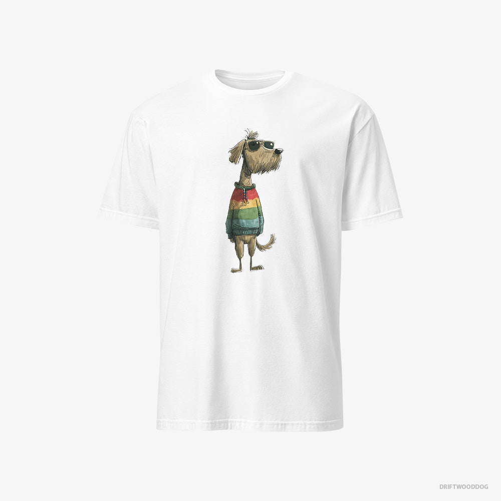 Poodle T-Shirt – Men White T-Shirt Classic – Wearing Rainbow Outfit (on White Background)