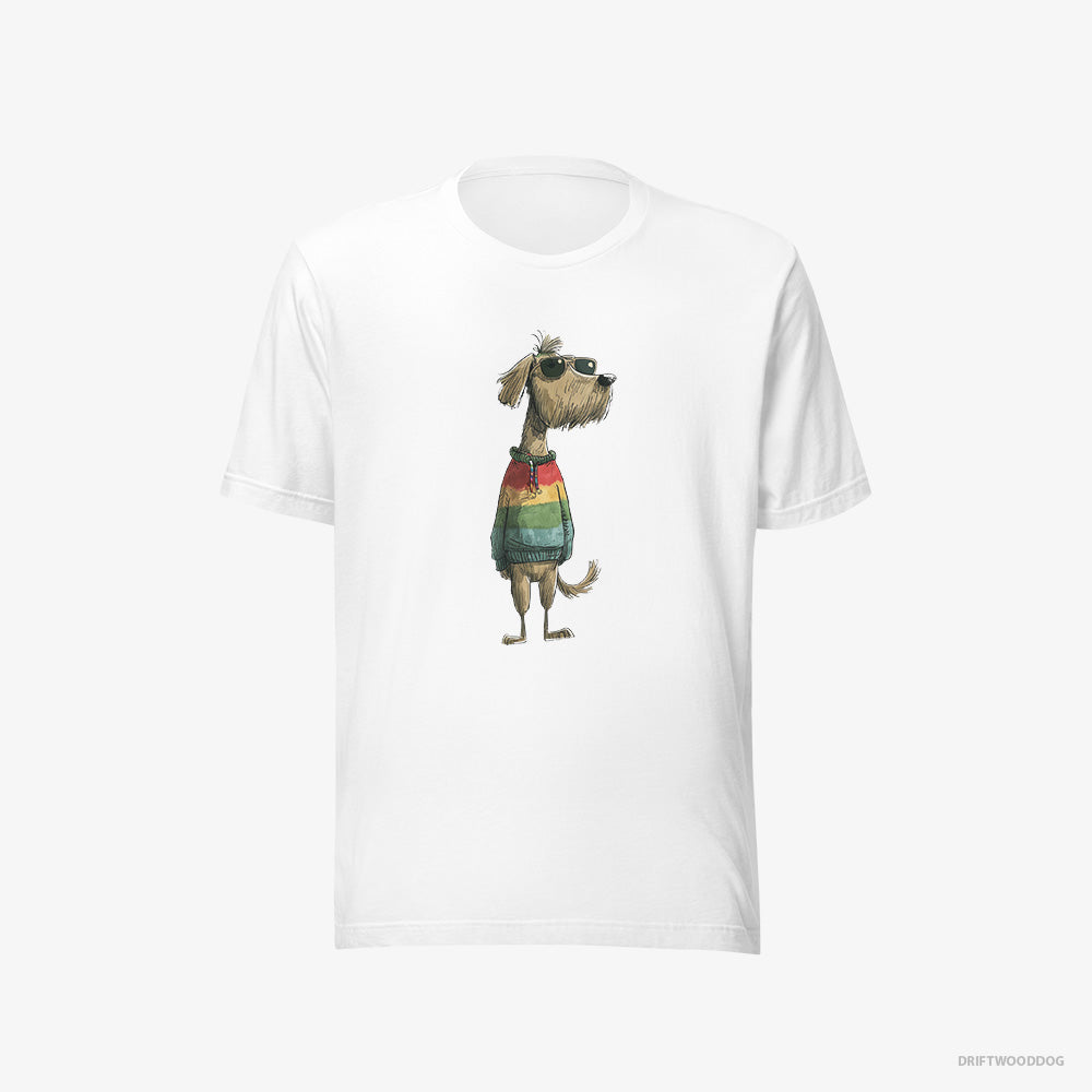 Poodle T-Shirt – Men White T-Shirt Eco-Friendly – Wearing Rainbow Outfit (on White Background)