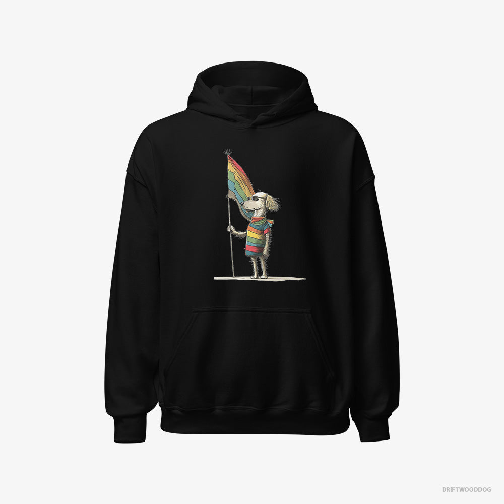 Poodle Hoodie – Men Black Hoodie Classic – with an LGBTQ+ Flag (on White Background)