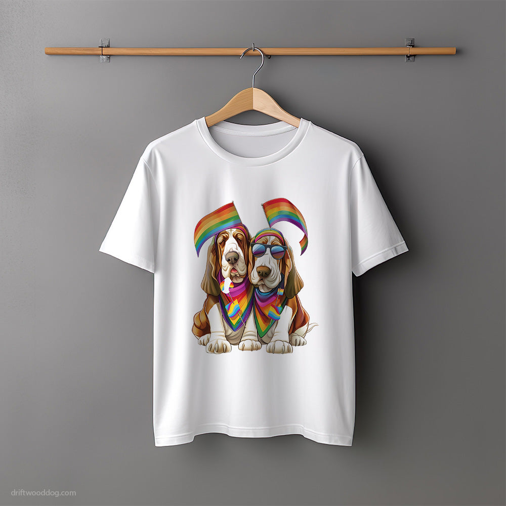 Basset Hound Couple Celebrating Pride T-Shirt – Unisex Tee for Dog Lovers