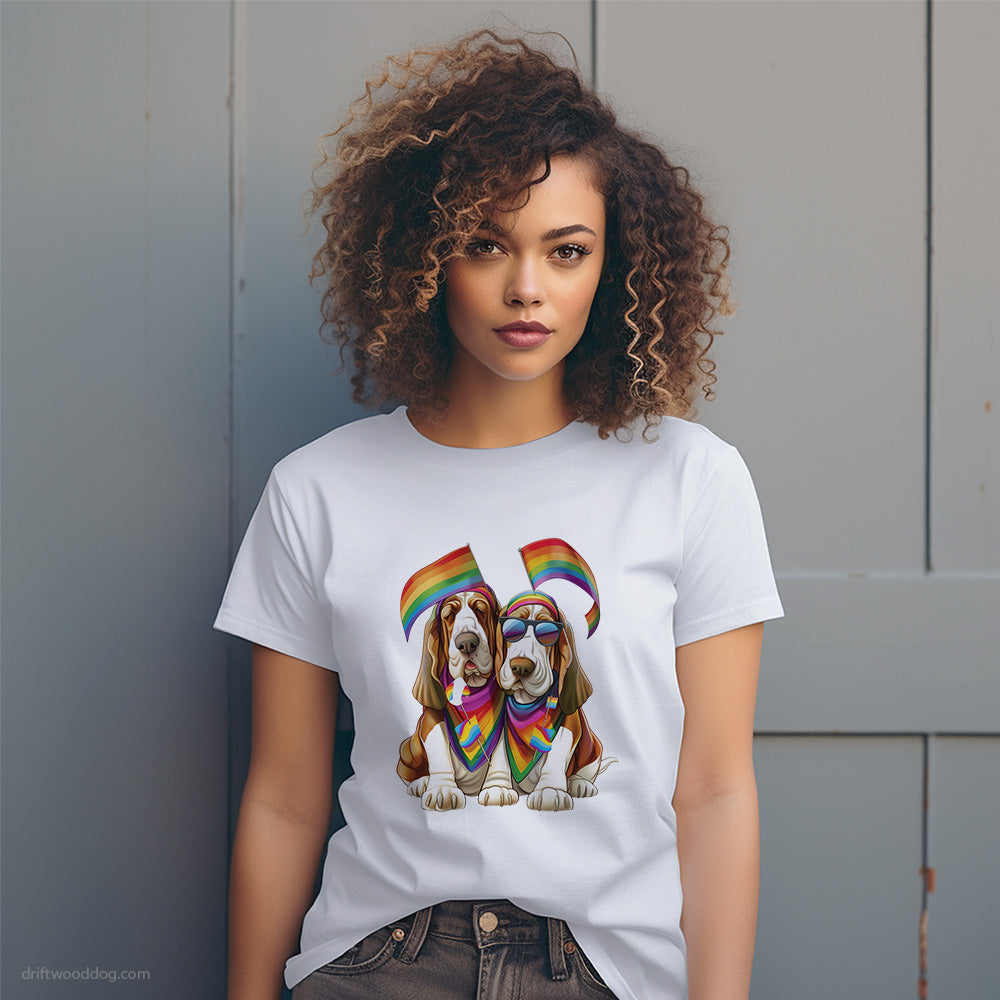 Basset Hound Couple Celebrating Pride T-Shirt – Dog T-Shirt for Women