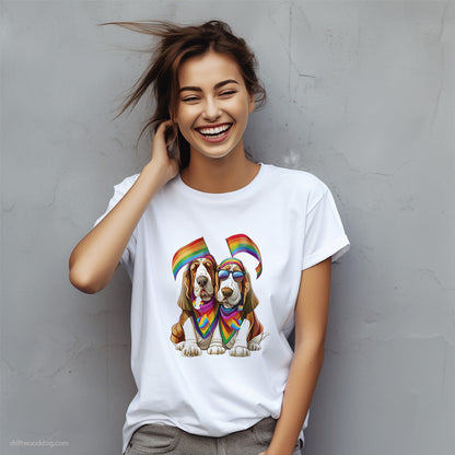 Basset Hound Couple Celebrating Pride T-Shirt – Custom Dog T-Shirts for Women