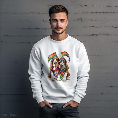 Basset Hound Couple Celebrating Pride Sweatshirt – Unique Dog Sweatshirt for Men