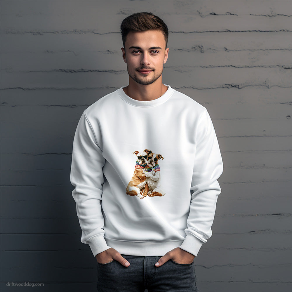 Bulldog Couple Hugging on Pride Day Sweatshirt – Unique Dog Sweatshirt for Men