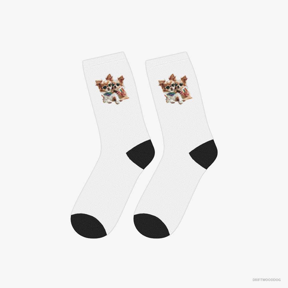 Chihuahua Socks – Unisex White Socks Classic – Couple Celebrating Pride (on White Background)