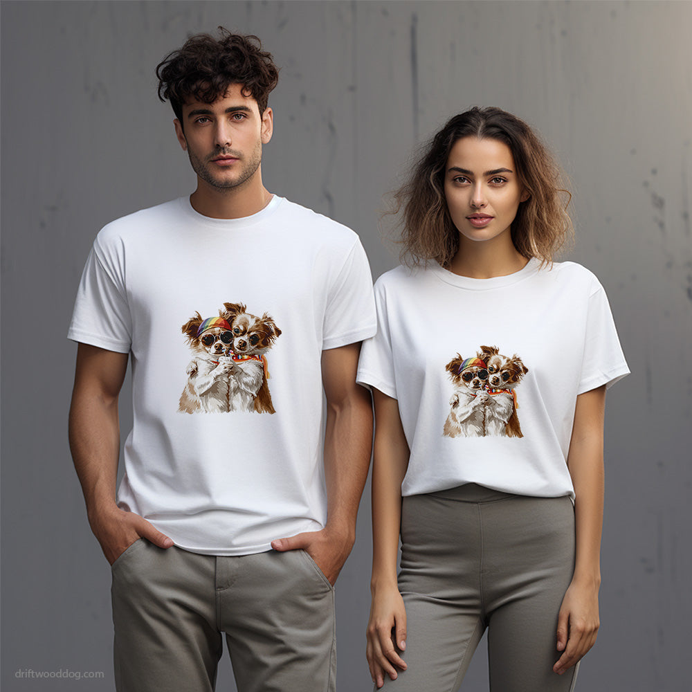 Cute Chihuahua Couple Hugging at Pride T-Shirt – Unisex T-Shirt for Dog Lovers 