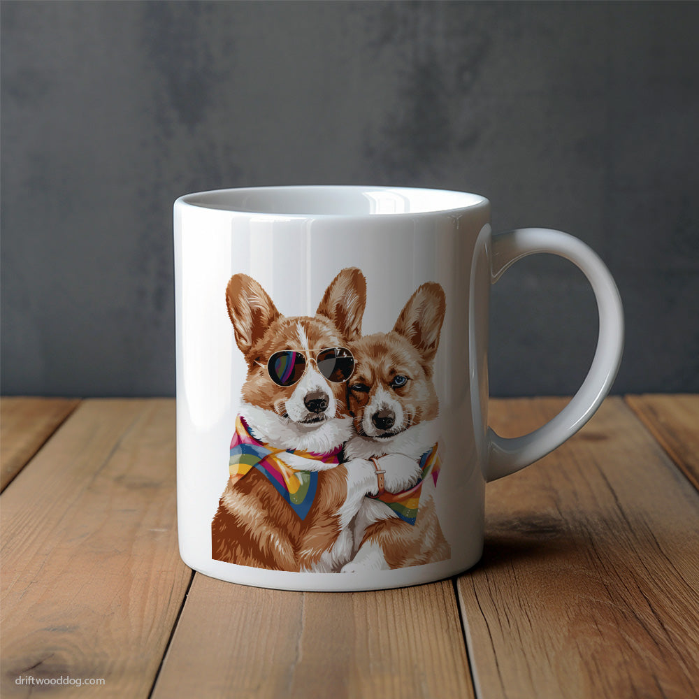 Corgi Couple Hugging on Pride Day Mug – Unique Dog Cups | Dog-Themed Mugs