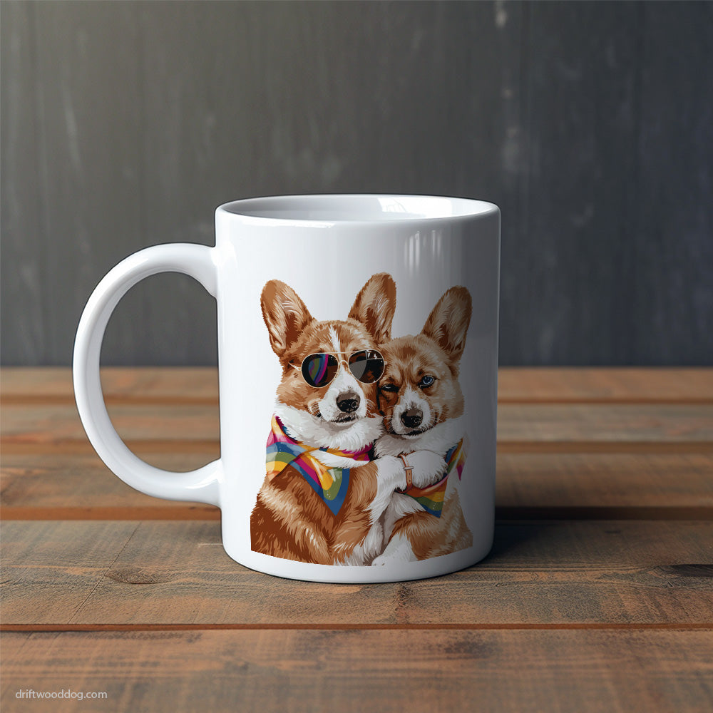 Corgi Couple Hugging on Pride Day Mug – Cute Dog-Themed Mugs | Perfect Gifts for Dog Lovers