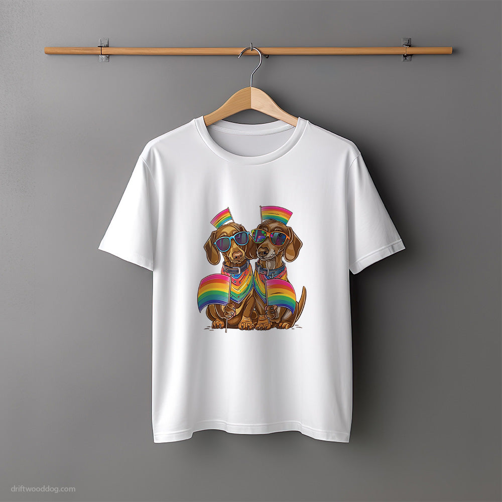 Dachshund Couple Ready for Pride T-Shirt – Unisex Tee for Dog Lovers