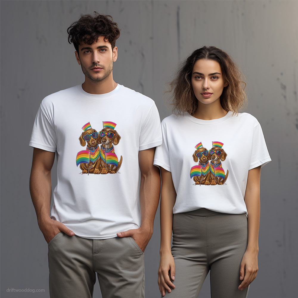 Dachshund Couple Ready for Pride T-Shirt – Unisex T-Shirt for Dog Lovers 