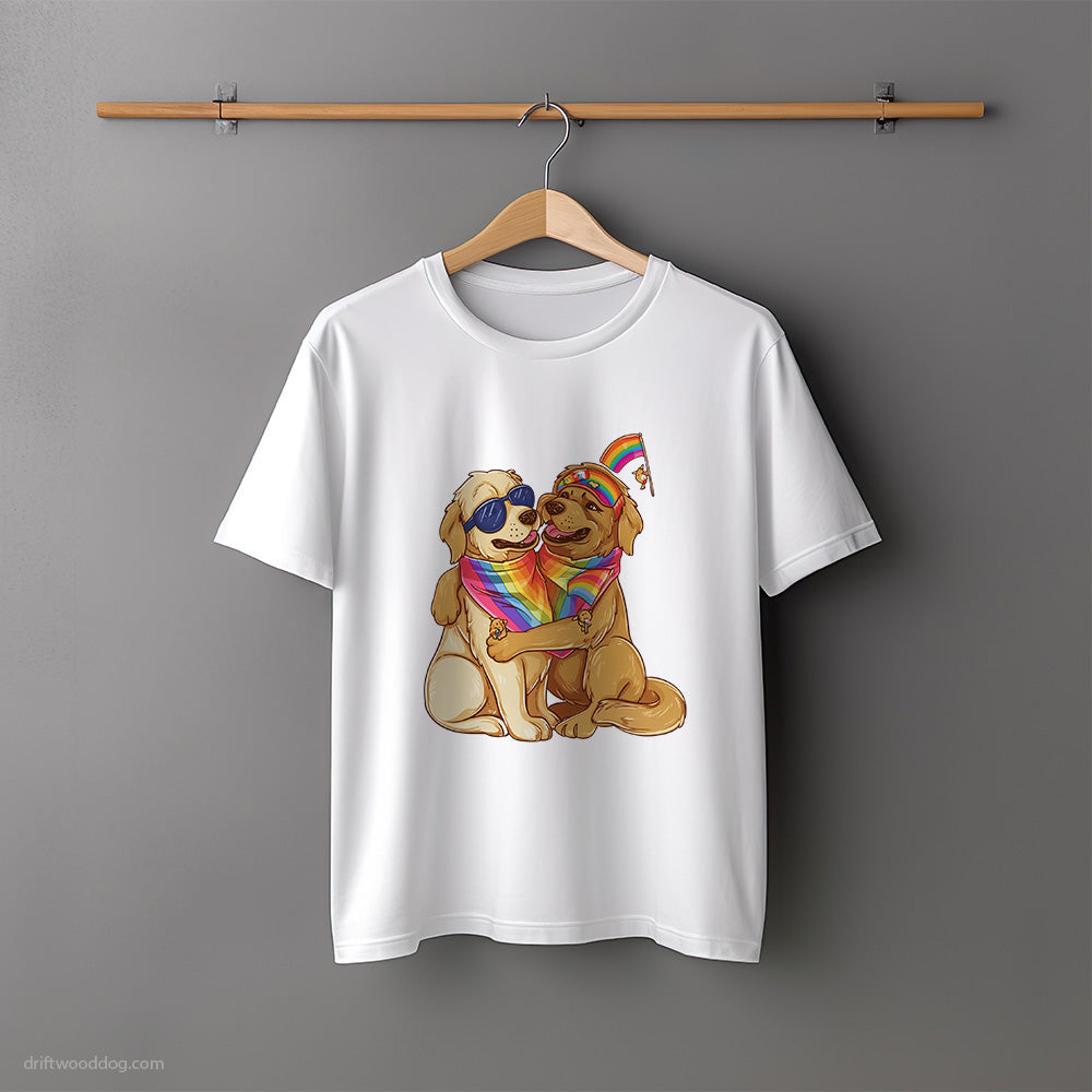 Little Golden Retriever Couple Hugging at Pride T-Shirt – Unisex Tee for Dog Lovers