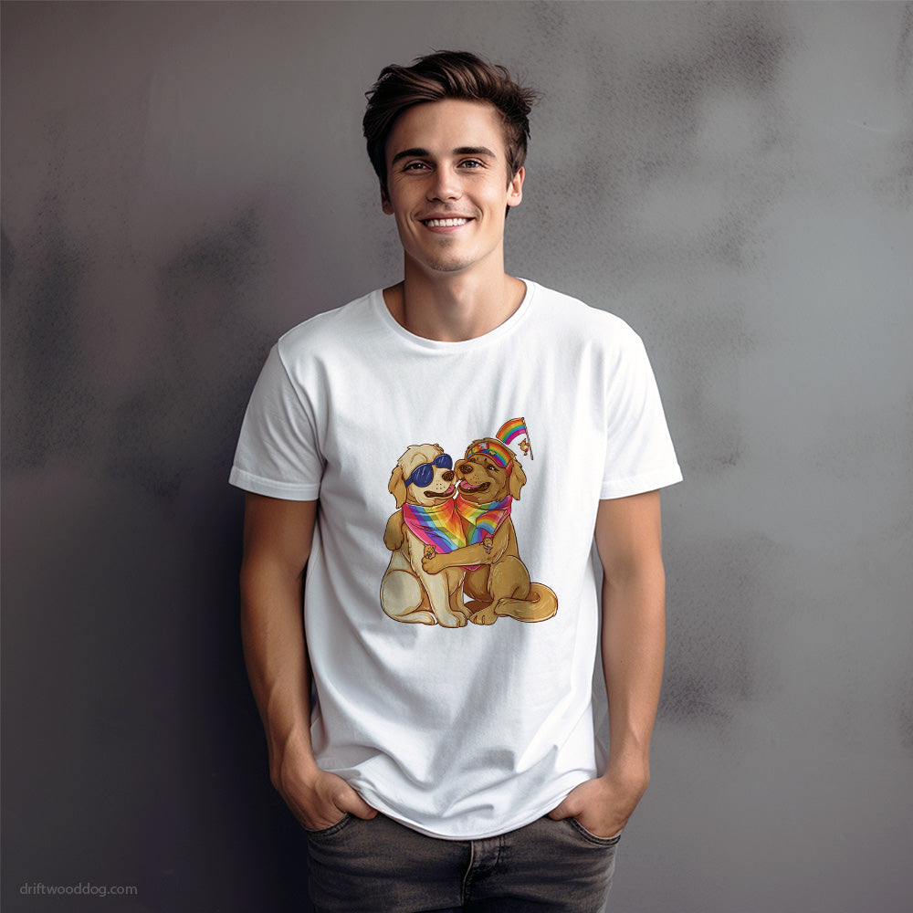 Little Golden Retriever Couple Hugging at Pride T-Shirt – Dog Graphic Tee for Men