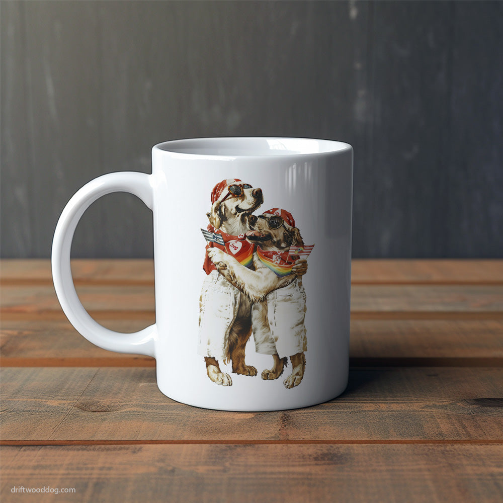 Funny Golden Retriever Couple Hugging on Pride Day Mug – Cute Dog-Themed Mugs | Perfect Gifts for Dog Lovers