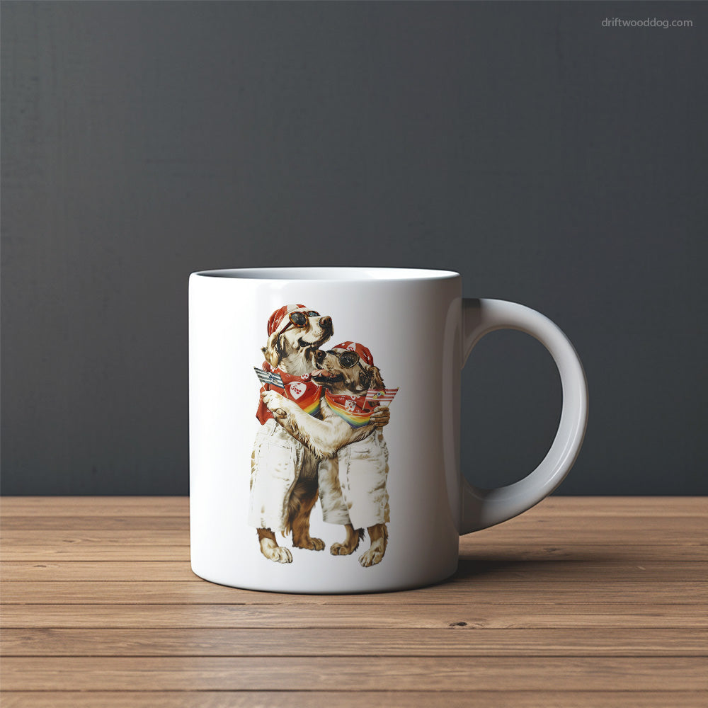 Funny Golden Retriever Couple Hugging on Pride Day Mug – Custom Dog Mugs | Personalized Pet Mugs