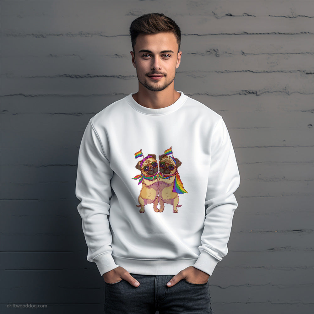 Pug Couple Hugging on Pride Day Sweatshirt – Unique Dog Sweatshirt for Men