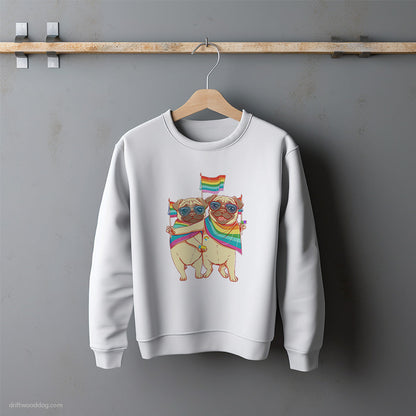 Pug Couple Enjoying Pride Sweatshirt – Unisex Sweatshirt for Dog Lovers