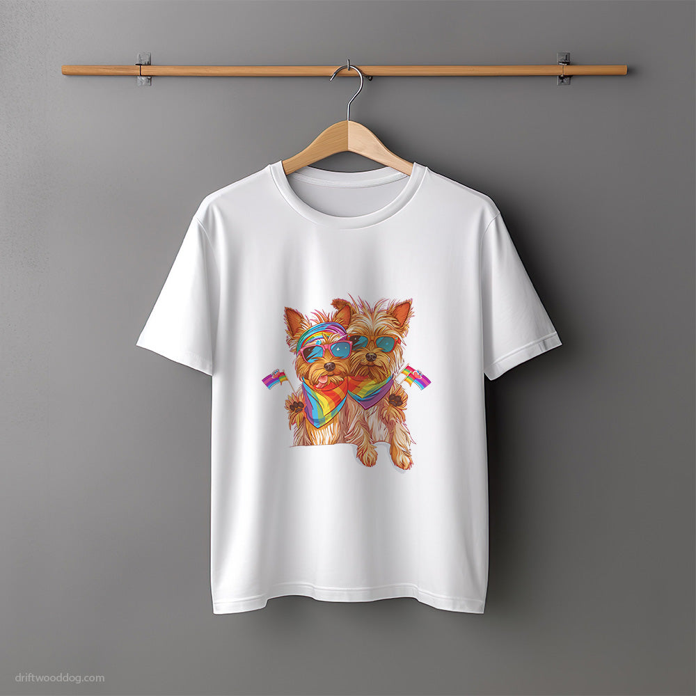 Yorkshire Terrier Couple Celebrating Pride T-Shirt – Unisex Tee for Dog Lovers