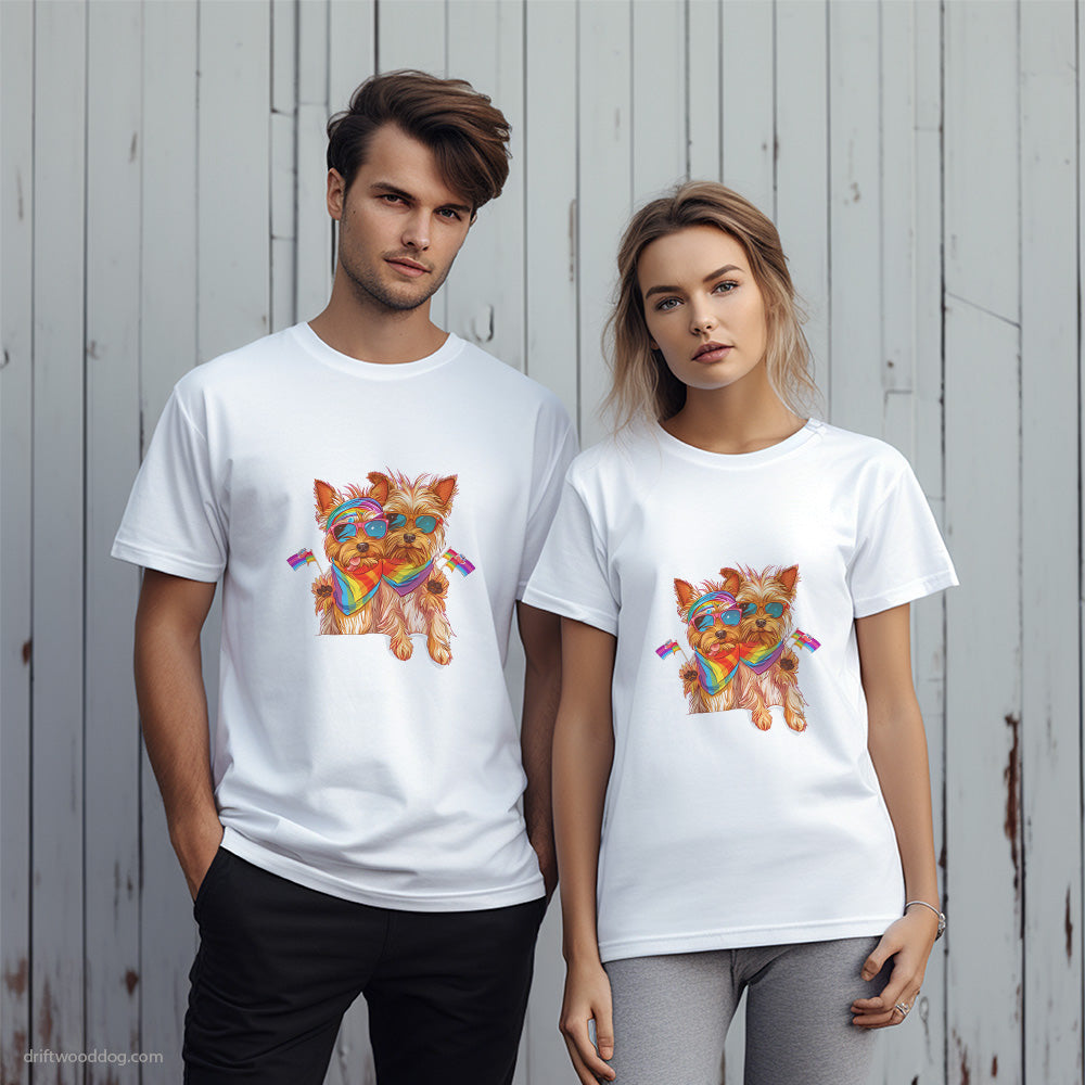 Yorkshire Terrier Couple Celebrating Pride T-Shirt – Unique Dog T-Shirts for Pet Lovers