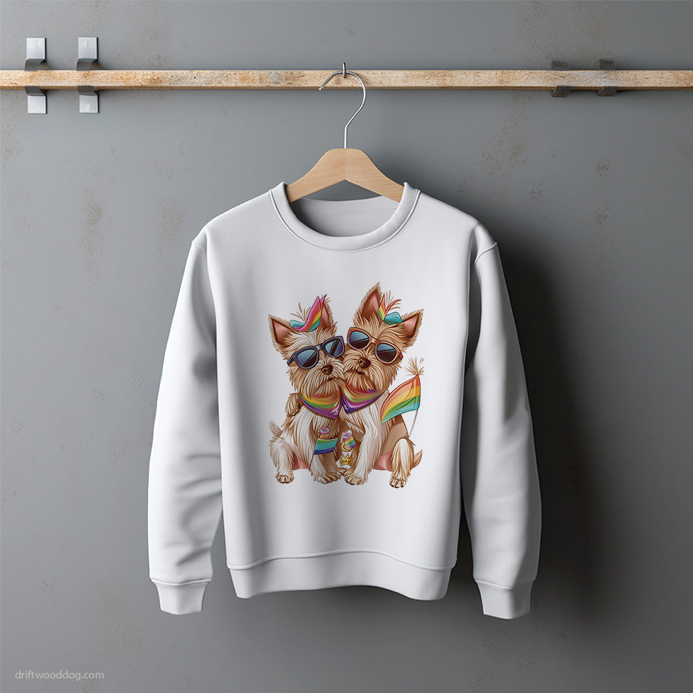 Cute Yorkshire Terrier Couple Hugging on Pride Day Sweatshirt – Unisex Sweatshirt for Dog Lovers