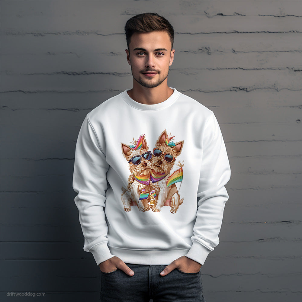 Cute Yorkshire Terrier Couple Hugging on Pride Day Sweatshirt – Unique Dog Sweatshirt for Men