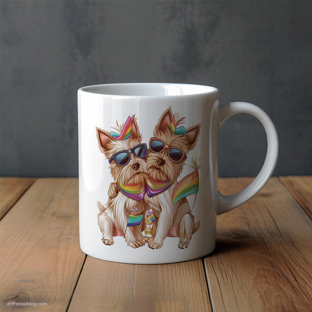 Cute Yorkshire Terrier Couple Hugging on Pride Day Mug – Unique Dog Cups | Dog-Themed Mugs