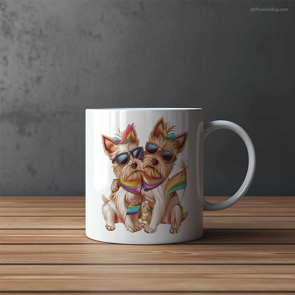 Cute Yorkshire Terrier Couple Hugging on Pride Day Mug – Funny Dog Coffee Mugs | Quirky Canine Drinkware