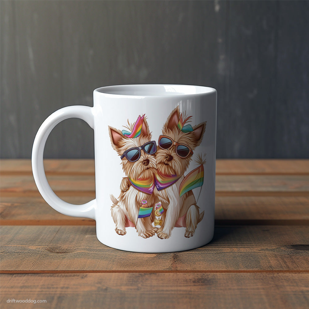 Cute Yorkshire Terrier Couple Hugging on Pride Day Mug – Cute Dog-Themed Mugs | Perfect Gifts for Dog Lovers