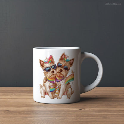 Cute Yorkshire Terrier Couple Hugging on Pride Day Mug – Custom Dog Mugs | Personalized Pet Mugs