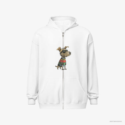 Yorkshire Terrier Hoodie – Men White Hoodie Full-Zip – Excited for Pride (on White Background)