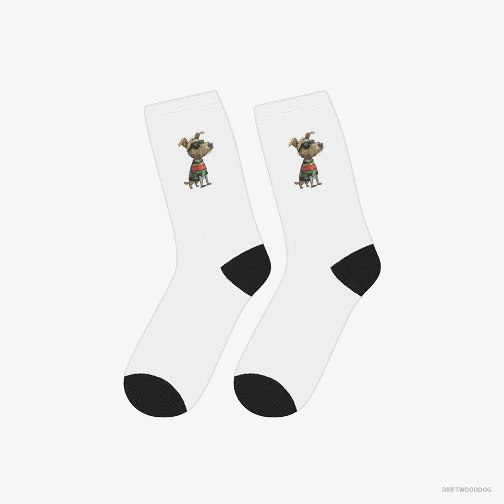 Yorkshire Terrier Socks – Unisex White Socks Classic – Excited for Pride (on White Background)