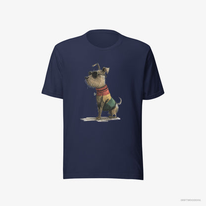 Yorkshire Terrier Clad in Rainbow Apparel Navy T-Shirt