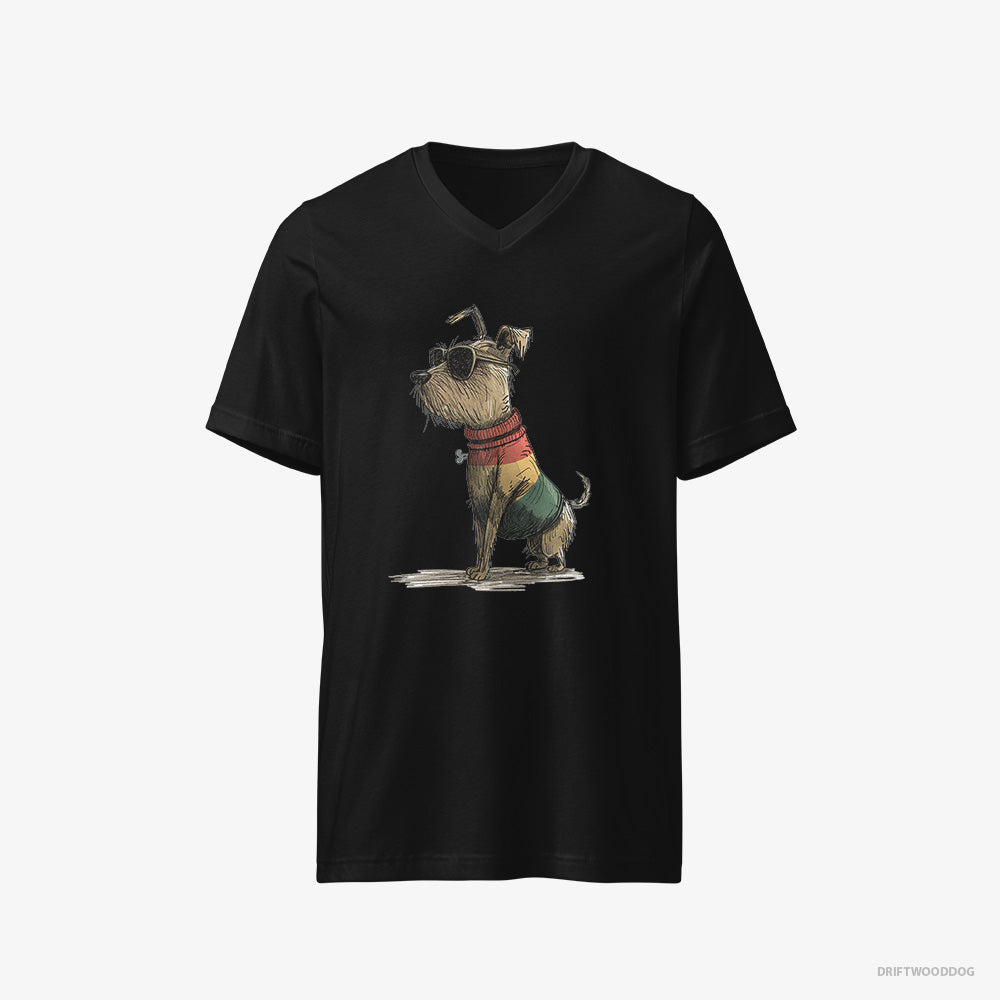 Yorkshire Terrier T-Shirt – Men Black T-Shirt V-Neck – Clad in Rainbow Apparel (on White Background)