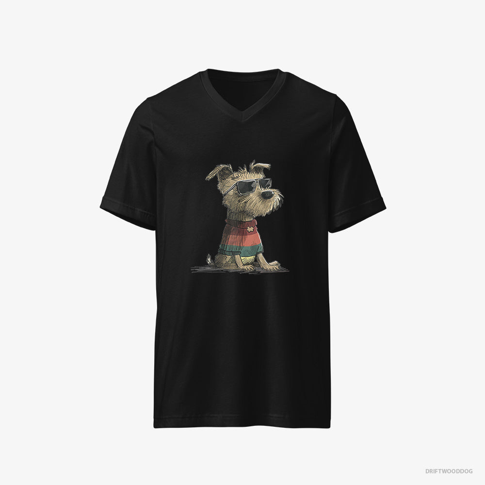 Yorkshire Terrier T-Shirt – Men Black T-Shirt V-Neck – Dressed in Rainbow Attire (on White Background)