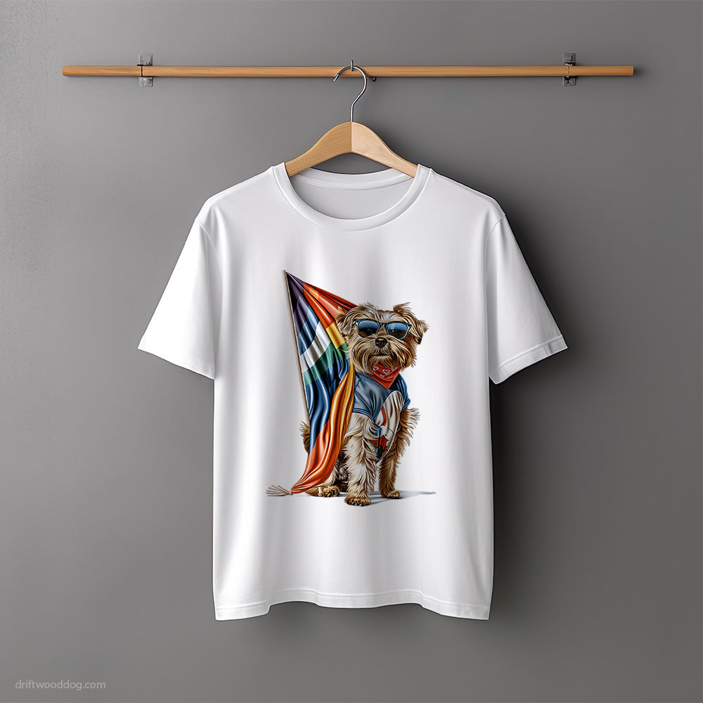 Yorkshire Terrier with an LGBTQ+ Flag T-Shirt – Unisex Tee for Dog Lovers