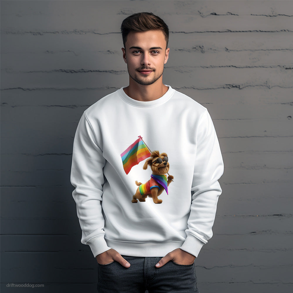 Yorkshire Terrier Waving Pride Flag Sweatshirt – Unique Dog Sweatshirt for Men