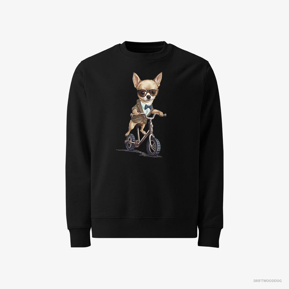 Chihuahua Sweatshirt – Men Black Sweatshirt Classic – Riding a Bicycle (on White Background)