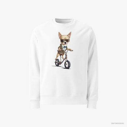 Chihuahua Riding a Bicycle White Sweatshirt