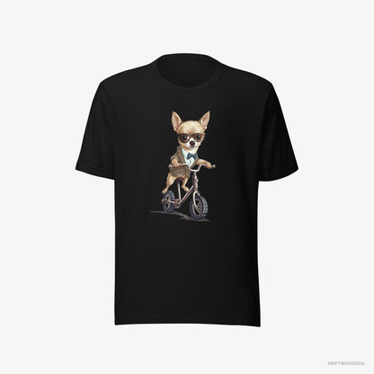 Chihuahua T-Shirt – Men Black T-Shirt Eco-Friendly – Riding a Bicycle (on White Background)