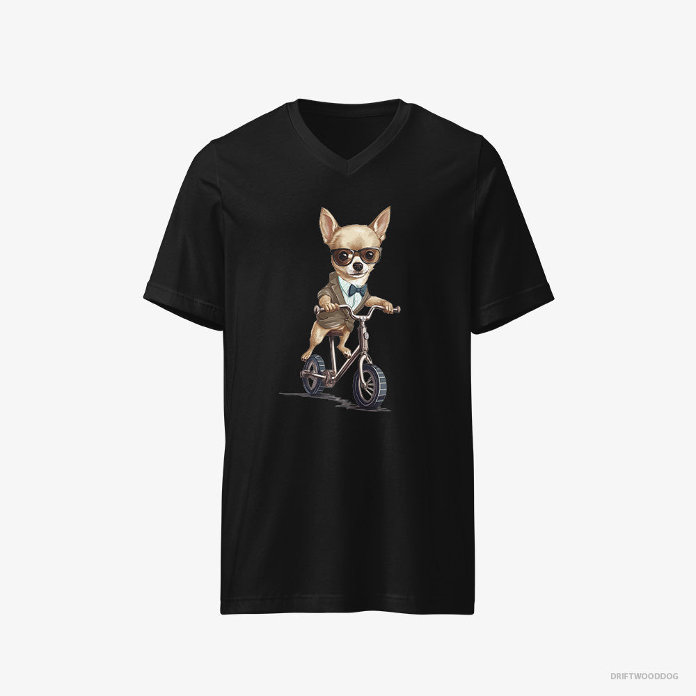 Chihuahua Riding a Bicycle – Women's T-Shirt Black V-Neck – V-Neck