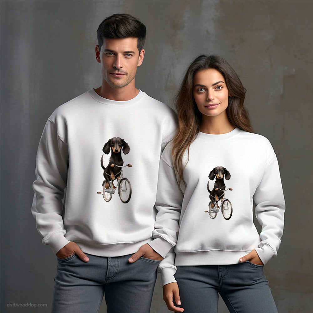 Black Dachshund Riding a Bicycle Sweatshirt – Unisex Sweatshirt for Dog Owners