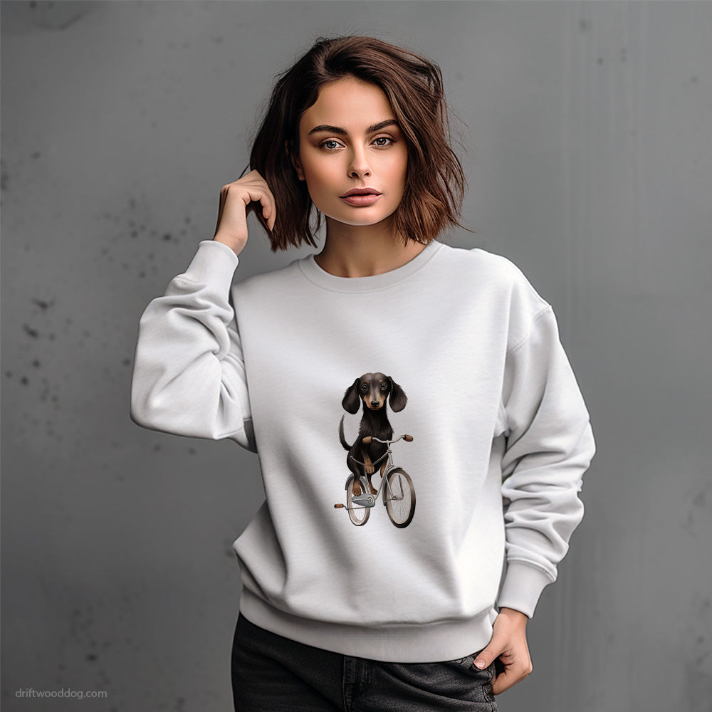 Black Dachshund Riding a Bicycle Sweatshirt – Dog-Themed Gifts for Dog Lovers