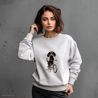 Black Dachshund Riding a Bicycle Sweatshirt – Dog-Themed Gifts for Dog Lovers