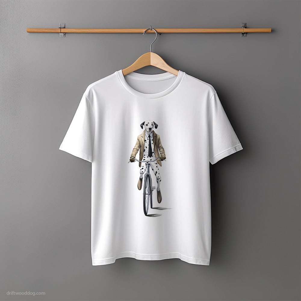 Dalmatian Riding a Bicycle T-Shirt – Unisex Tee for Dog Lovers