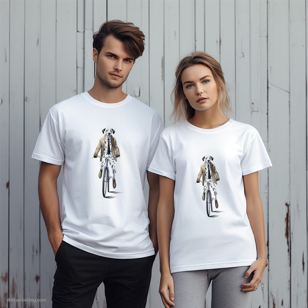 Dalmatian Riding a Bicycle T-Shirt – Unique Dog T-Shirts for Pet Lovers