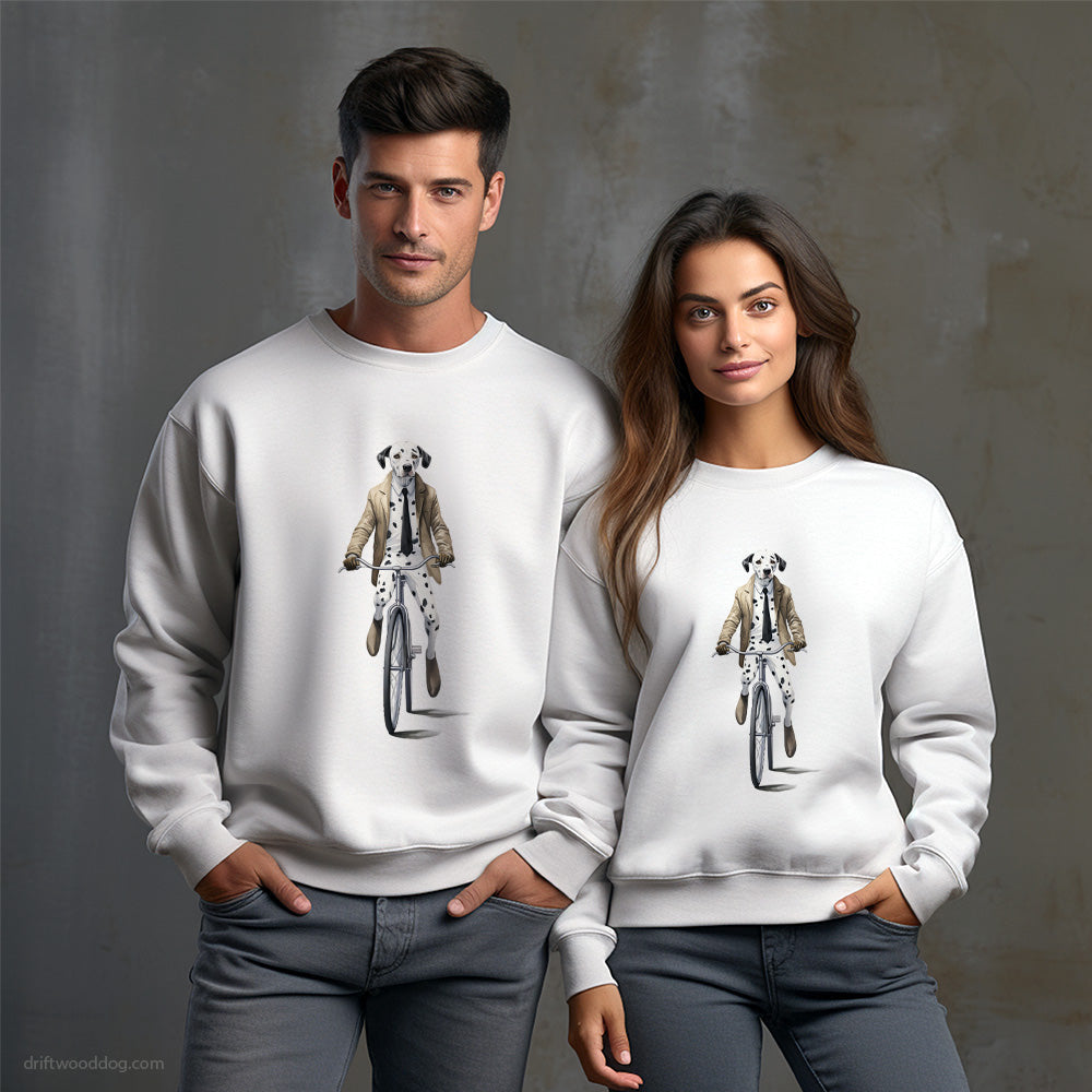 Dalmatian Riding a Bicycle Sweatshirt – Unisex Sweatshirt for Dog Owners