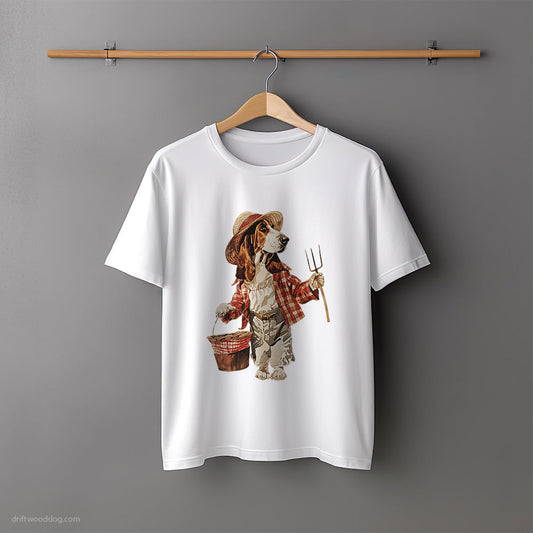 Cute Basset Hound Dressed in Farmer's Clothes T-Shirt – Unisex Tee for Dog Lovers