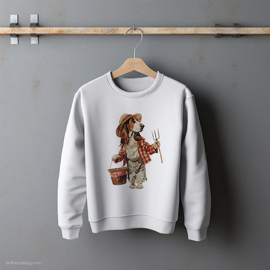 Cute Basset Hound Dressed in Farmer's Clothes Sweatshirt – Unisex Sweatshirt for Dog Lovers