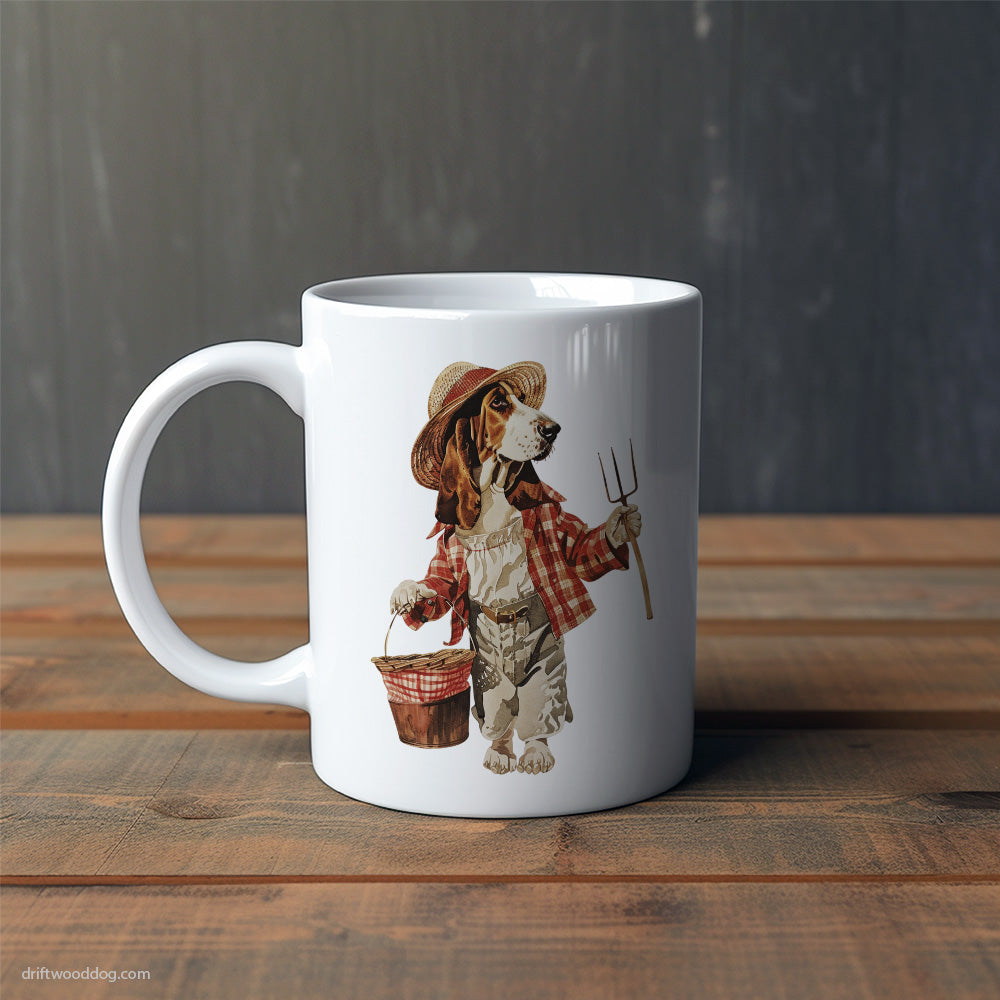 Cute Basset Hound Dressed in Farmer's Clothes Mug – Cute Dog-Themed Mugs | Perfect Gifts for Dog Lovers